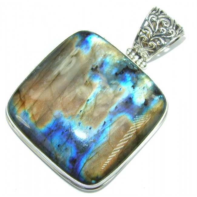 Big! Volcano of positive Energy AAA Fire Labradorite Sterling Silver Pendant