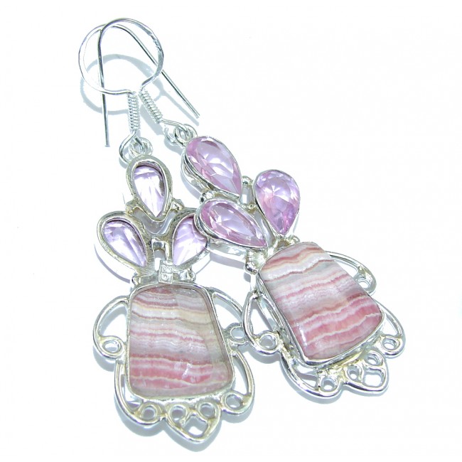 Amazing Pink Rhodochrosite Sterling Silver earrings