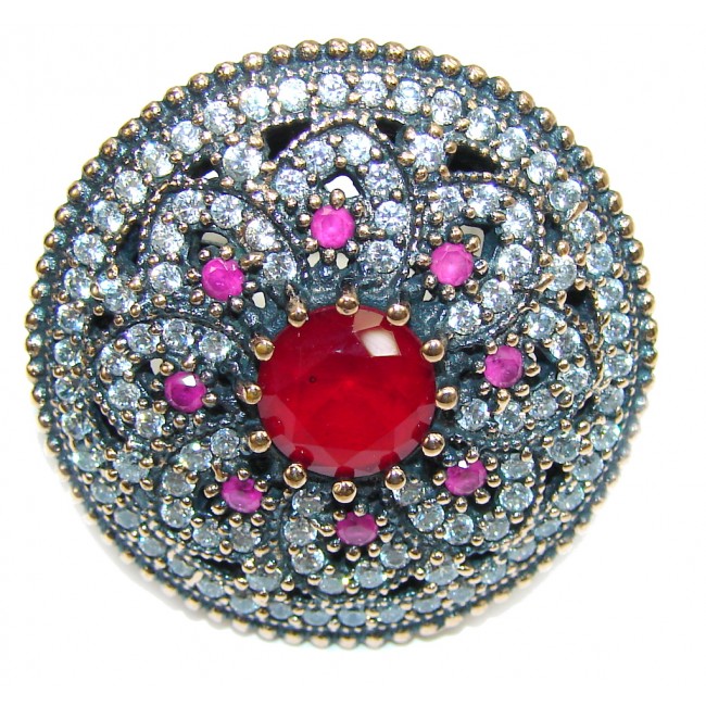 Victorian Style Pink Ruby & White Topaz Sterling Silver Ring s. 9 1/4