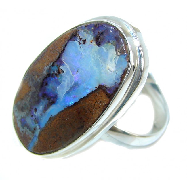Simple Australian Boulder Opal Sterling Silver Ring s. 10
