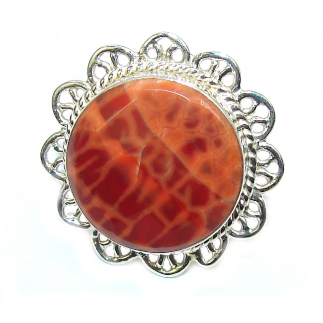 Excellent Mexican Fire Agate Sterling Silver Ring s. 9