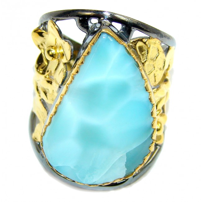 AAA Blue Larimar, Gold Plated, Rhodium Plated Sterling Silver Ring s. 8