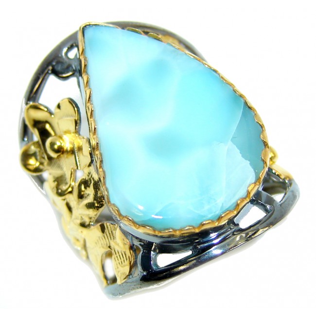 AAA Blue Larimar, Gold Plated, Rhodium Plated Sterling Silver Ring s. 8