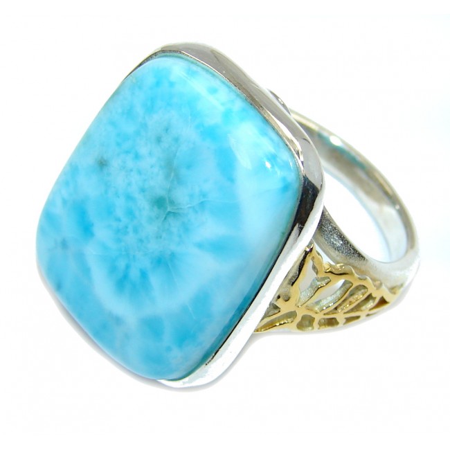 Stunning AAA Blue Larimar, Two Tones Sterling Silver Ring s. 8 1/4