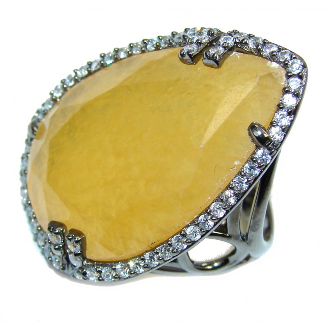 Stunning AAA Created Yellow Sapphire & White Topaz, Rhodium Plated Sterling Silver Ring s. 8