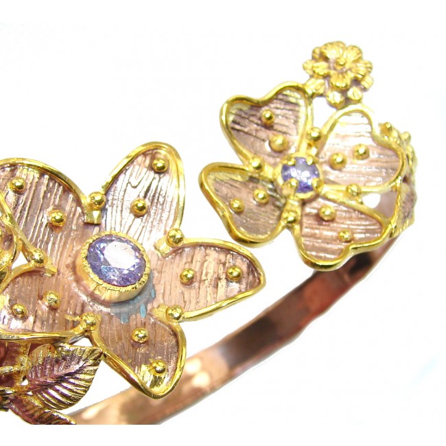 Genuine Light Blue Tanzanite, Rose & Gold Plated Sterling Silver Bracelet / Cuff