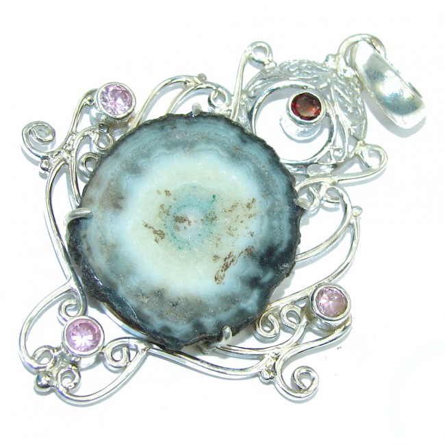 Classic Beauty Agate Druzy Sterling Silver Pendant