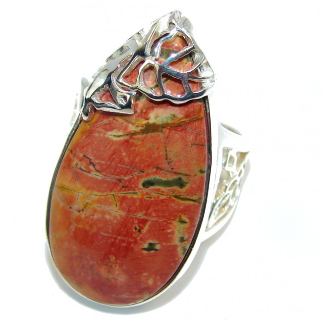 Perfect AAA Red Creek Jasper Sterling Silver Ring s. 8- adjustable