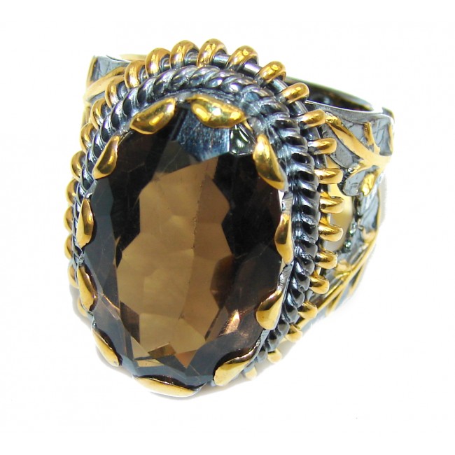 Genuine Brown Smoky Topaz , Gold Plated, Rhodium Plated Sterling Silver ring s. 9