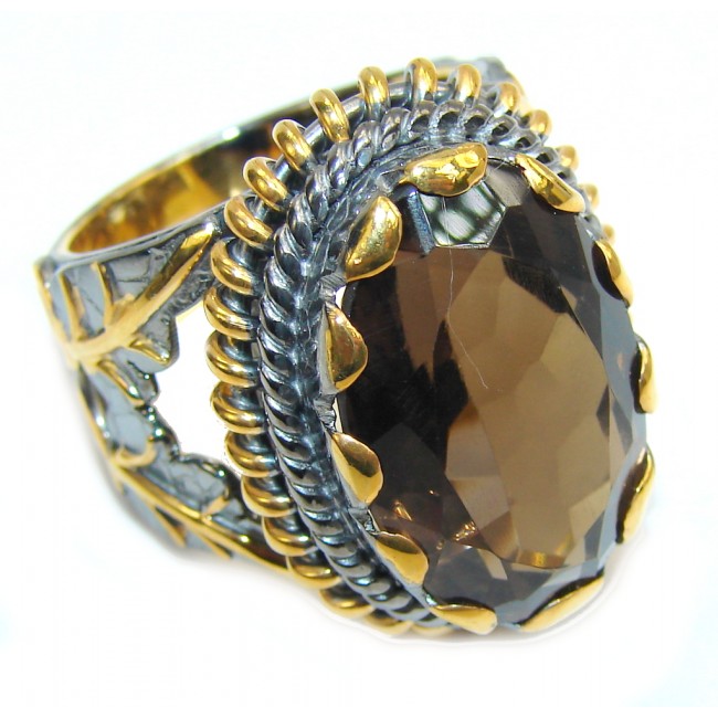 Genuine Brown Smoky Topaz , Gold Plated, Rhodium Plated Sterling Silver ring s. 9