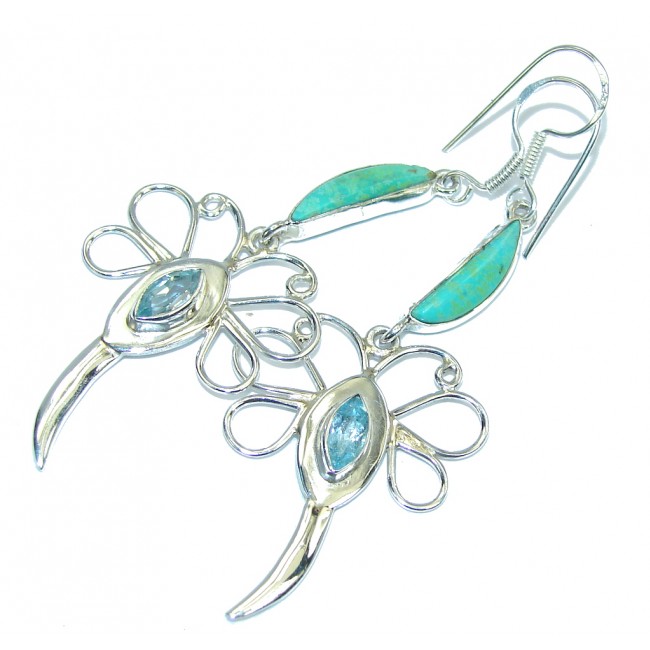 Amazing! Sleeping Beauty Blue Turquoise Sterling Silver earrings / Long