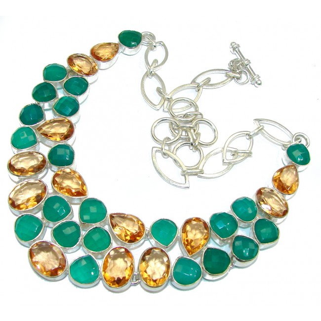 Exotic Beauty Green Agate & Golden Topaz Sterling Silver necklace