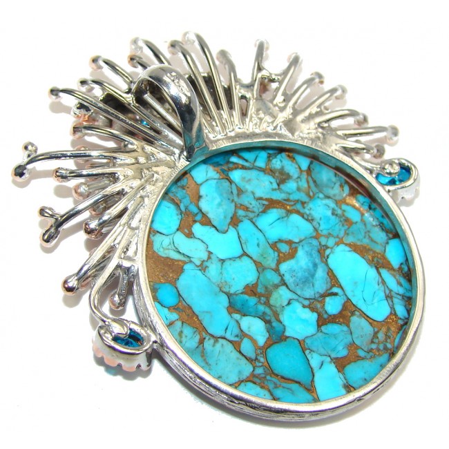 Big! Ocean Beauty AAA Copper Blue Turquoise, Rose Gold Plated Sterling Silver Pendant