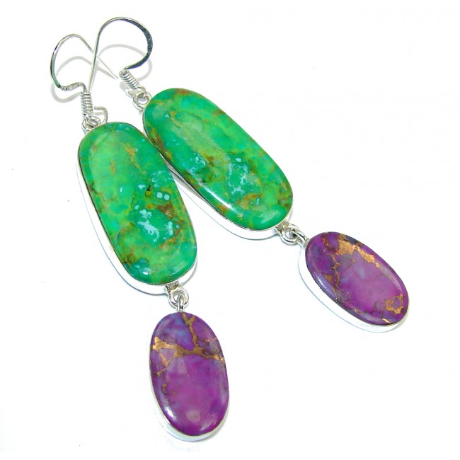 Excellent Green & Purple Turquoise Sterling Silver earrings