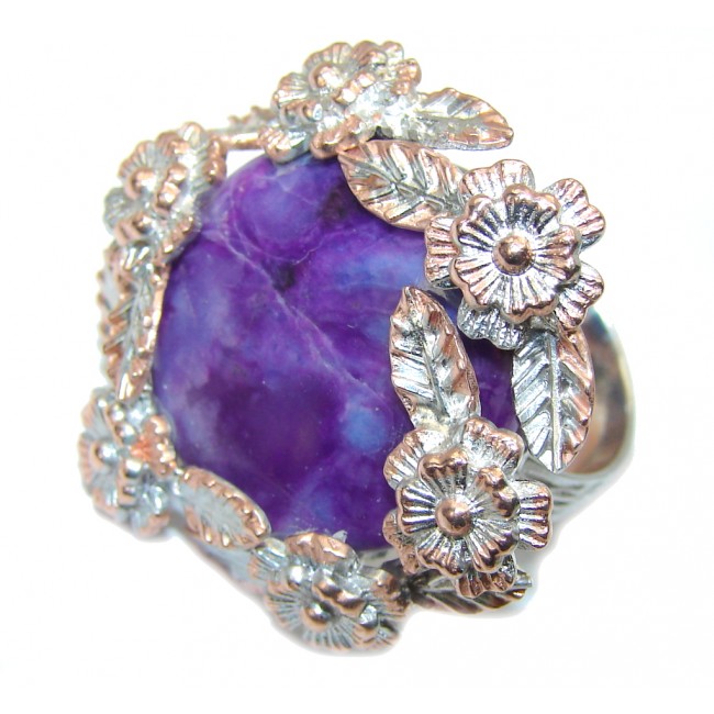Exclusive AAA Purple Charoite & Amethyst, Rose Gold Plated Sterling Silver Ring s. 7