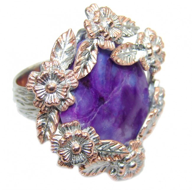 Exclusive AAA Purple Charoite & Amethyst, Rose Gold Plated Sterling Silver Ring s. 7