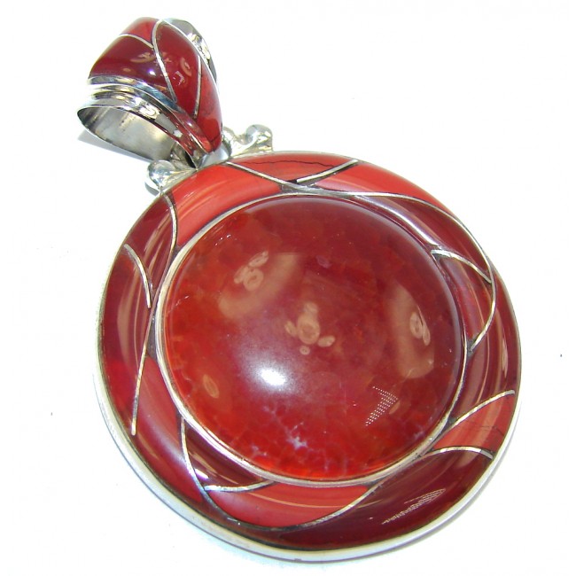 Amazing Brown Mexican Fire Agate Sterling Silver Pendant