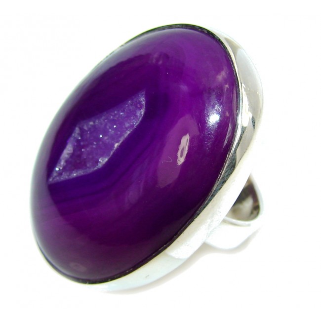 Fashion Purple Agate Druzy Sterling Silver Ring s. 6