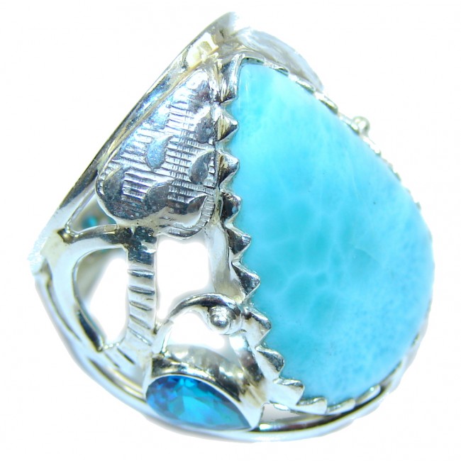 Perfect AAA Blue Larimar Sterling Silver Ring s. 7 1/4