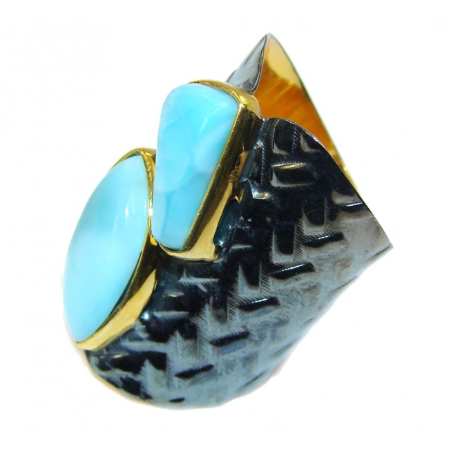 AAA Blue Larimar, Gold Rhodium Plated Sterling Silver Ring s. 7 1/2