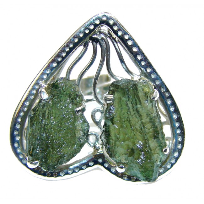 Classic Beauty Green Moldavite Sterling Silver Ring s. 8 adjustable