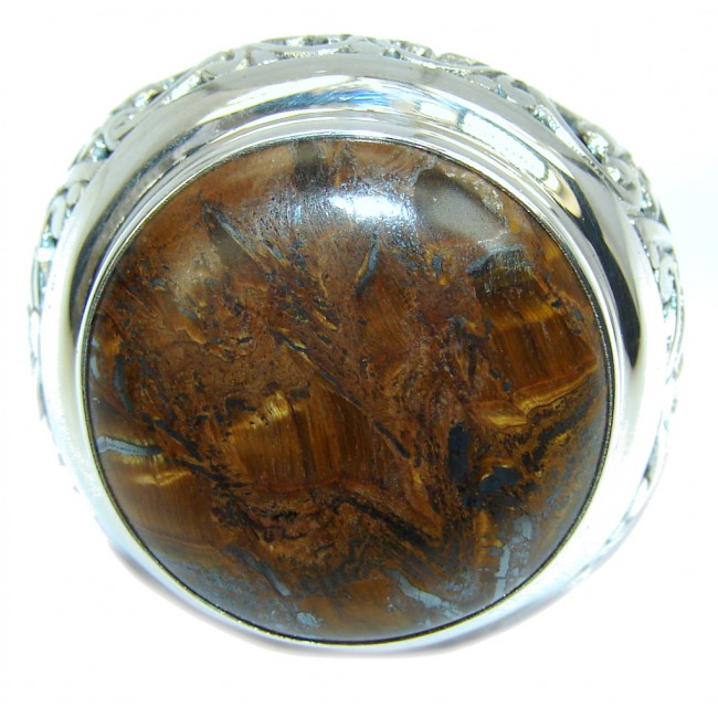 Totally Oversized AAA Iron Tigers Eye Sterling Silver ring s. 8