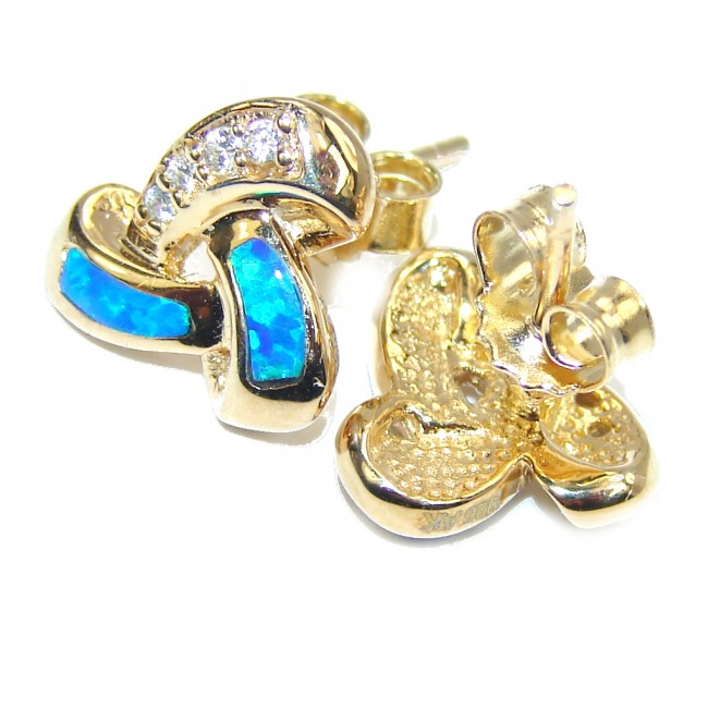 Amazing Blue Japanese Fire Opal & White Topaz, Gold Plated Sterling Silver earrings