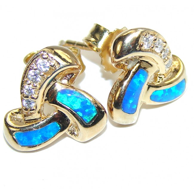 Amazing Blue Japanese Fire Opal & White Topaz, Gold Plated Sterling Silver earrings