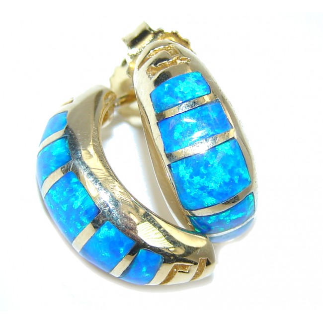 Perfect Blue Japanese Fire Opal, Gold Plated Sterling Silver earrings