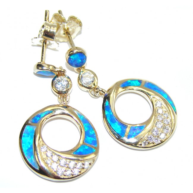 Delicate Beauty Blue Japanese Fire Opal, Gold Plated Sterling Silver earrings