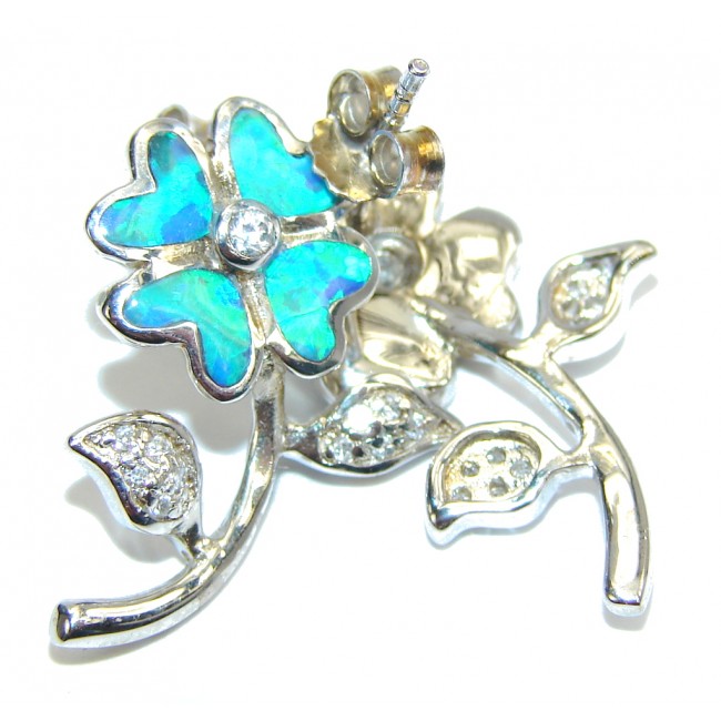 Lucky Flower Blue Japanese Fire Opal Sterling Silver earrings