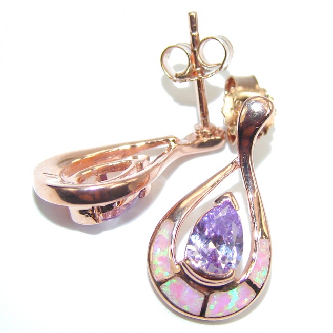 Exclusive Japanese Fire Opal & Cubic Zirconia, Rose Gold Plated Sterling Silver earrings