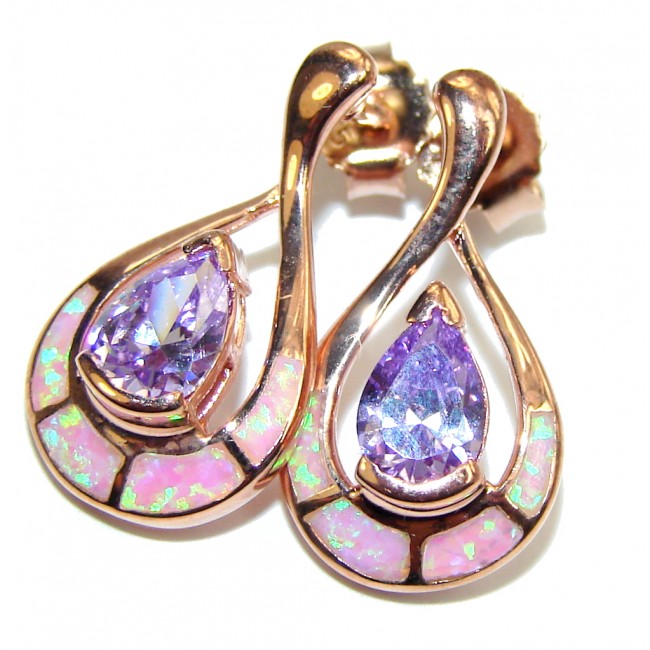 Exclusive Japanese Fire Opal & Cubic Zirconia, Rose Gold Plated Sterling Silver earrings