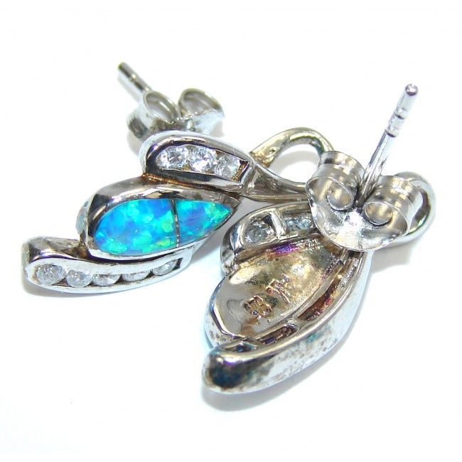 Summer Beauty Blue Japanese Fire Opal & White Topaz Sterling Silver earrings