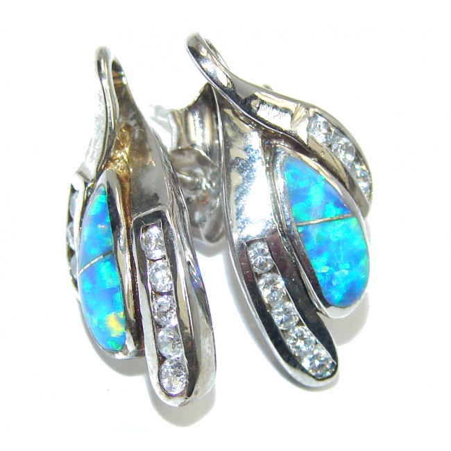 Summer Beauty Blue Japanese Fire Opal & White Topaz Sterling Silver earrings