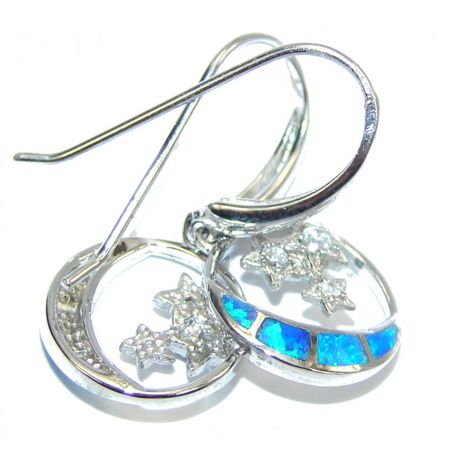 Secret Night Blue Japanese Fire Opal & White Topaz Sterling Silver earrings