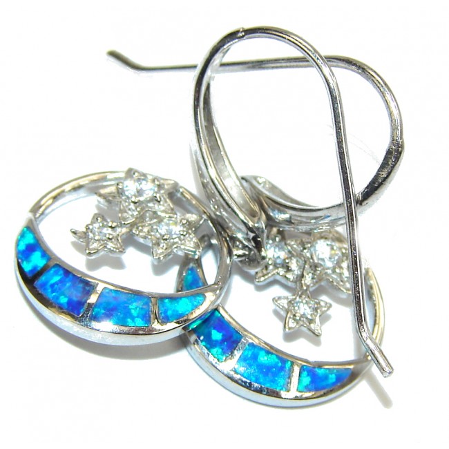 Secret Night Blue Japanese Fire Opal & White Topaz Sterling Silver earrings
