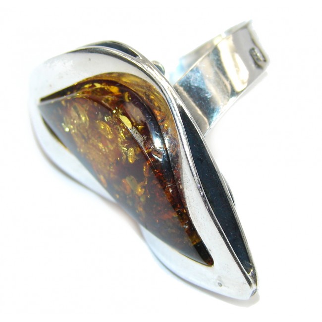 Exclusive Style AAA Baltic Polish Amber Sterling Silver Ring s. 9 - adjustable