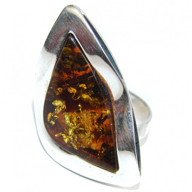 Exclusive Style AAA Baltic Polish Amber Sterling Silver Ring s. 9 - adjustable
