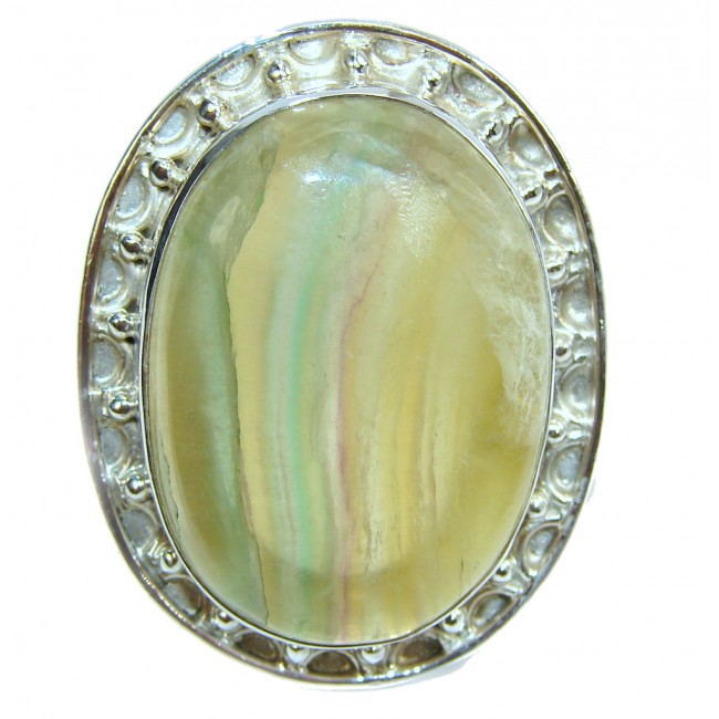 Large! Secret Green Fluorite Sterling Silver Ring s. 11 1/4