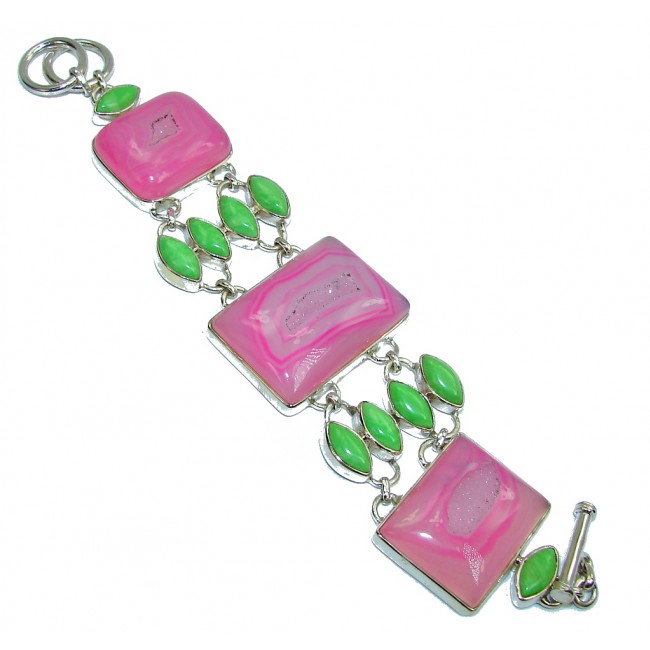 Secret Pink Agate Druzy Sterling Silver Bracelet