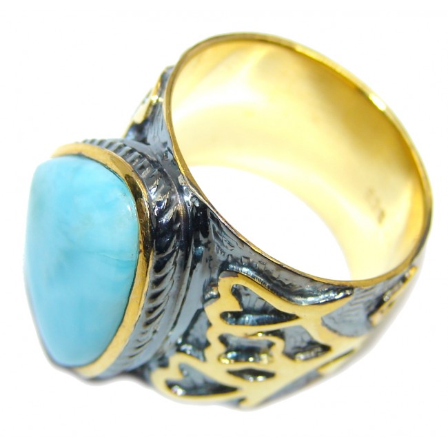 AAA Blue Larimar, Gold , Rhodium Plated Sterling Silver Ring s. 8 1/4
