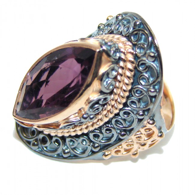 Genuine AAA Purple Amethyst, Rose Gold Plated, Rhodium Plated Sterling Silver Ring s. 6 1/2