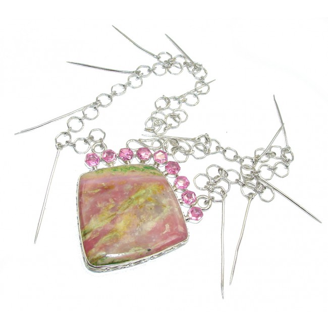 Lady Elegance Pink Opal & Created Pink Sapphire Sterling Silver necklace