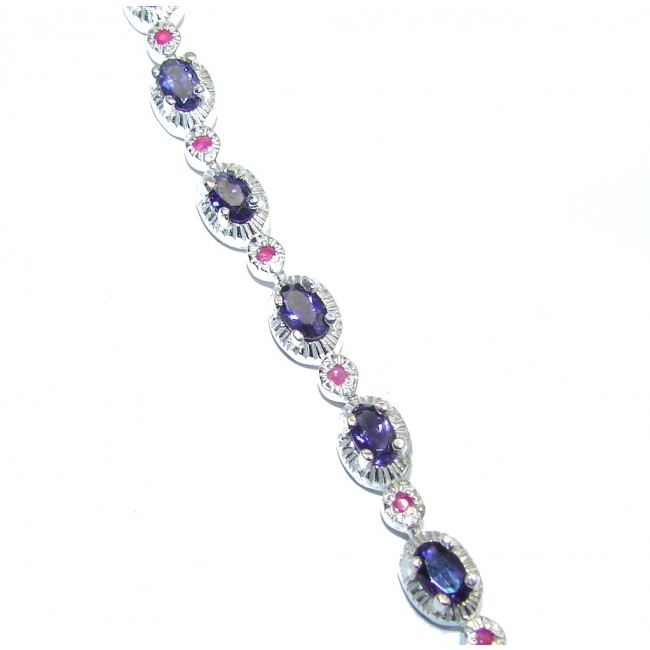 Genuine Purple Sapphire & White Topaz & Ruby Sterling Silver Bracelet