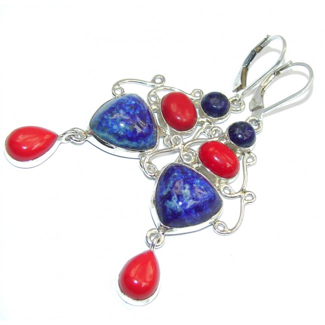 Fantastic! Blue Sodalite & Red Coral Sterling Silver earrings