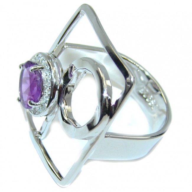 Genuine Purple Amethyst & White Topaz Sterling Silver ring s. 9