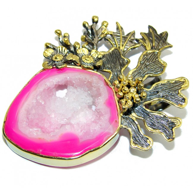 Just Perfect Gift AAA Pink Agate Druzy, Gold Plated, Rhodium Plated Sterling Silver Pendant