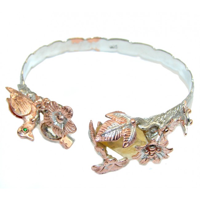 Stunning AAA Rough Citrine & Citrine, Rose Gold Plated Sterling Silver Bracelet / Cuff