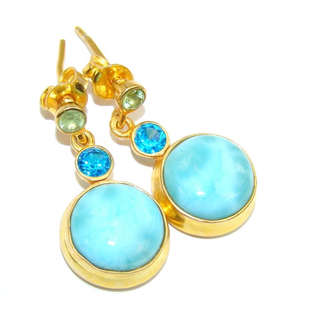 Secret AAA Blue Larimar & Blue Topaz & Peridot, Gold Plated Sterling Silver earrings